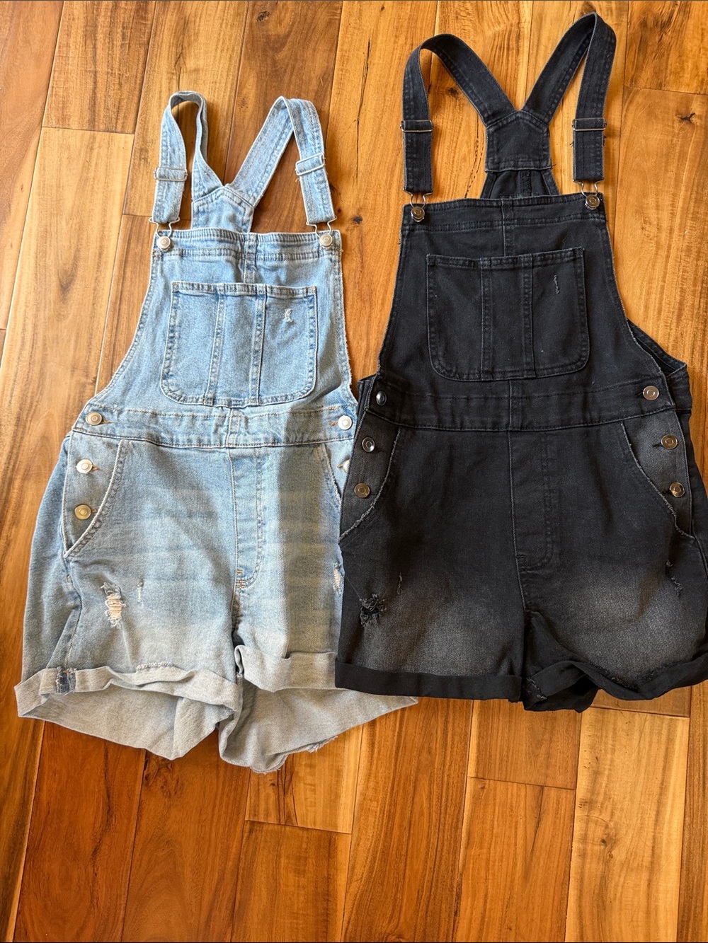NOBO Light Blue & Black Denim Short Overalls